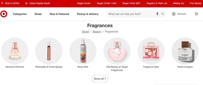 Target website of trending perfume brands