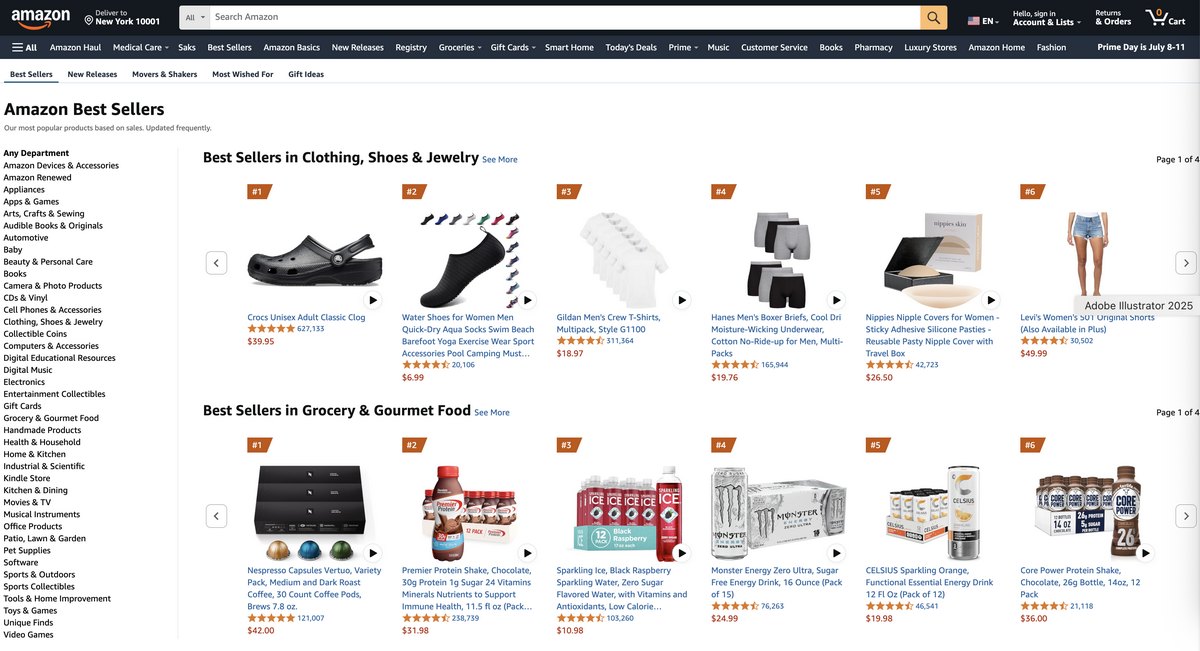 Amazon's best sellers for manual product sourcing