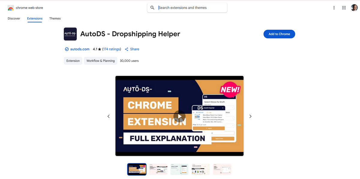 AutoDS Chrome Extension for Finding Dropshipping Products