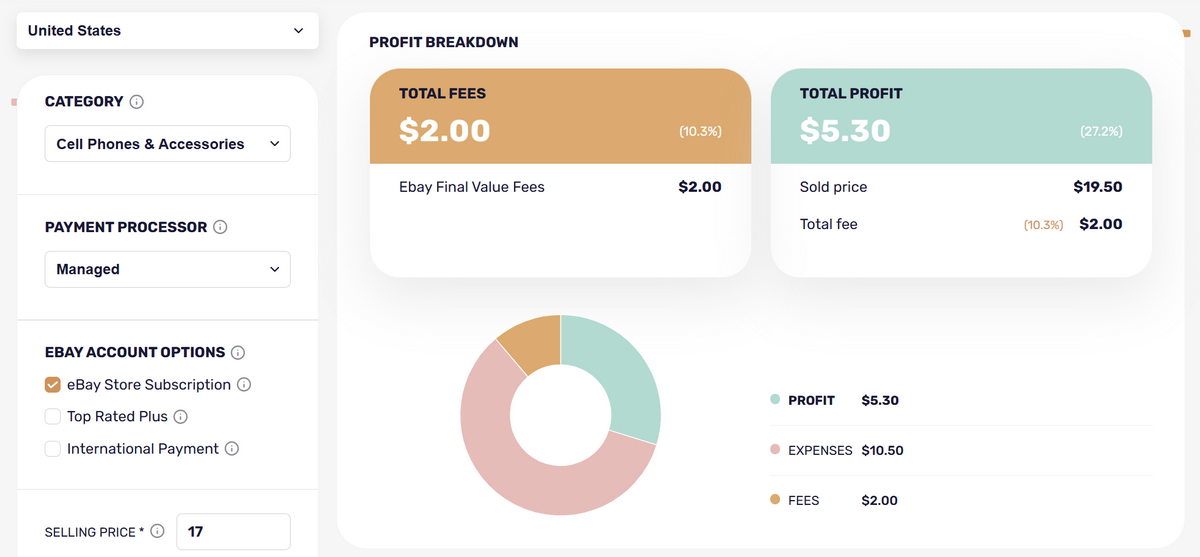 AutoDS eBay fees calculator