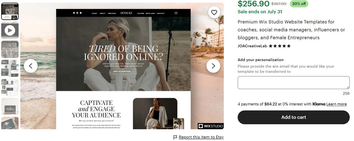 Wix Web Template for sale on Etsy