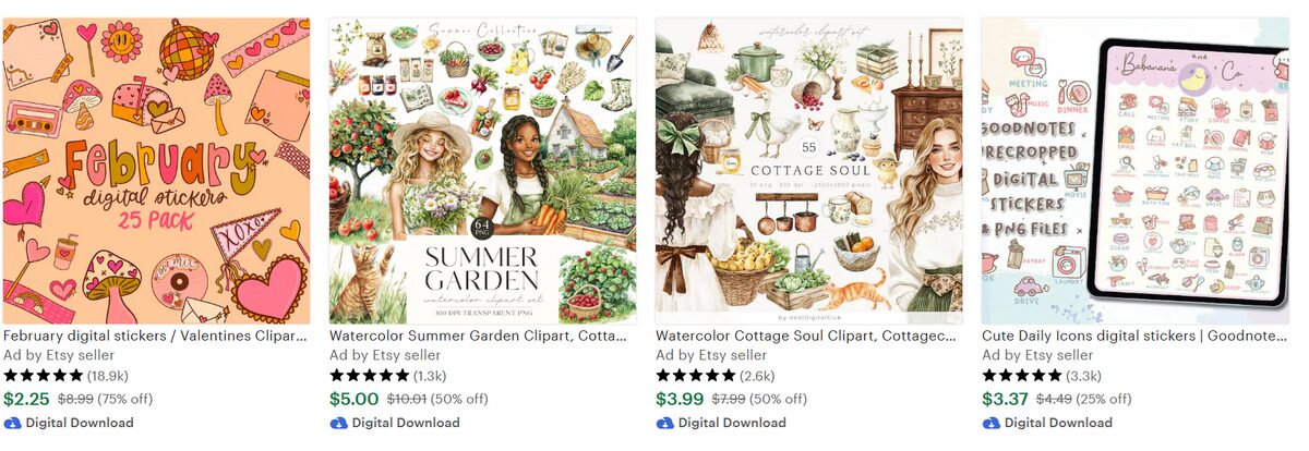 Digital Art and Stickers Etsy Catalog