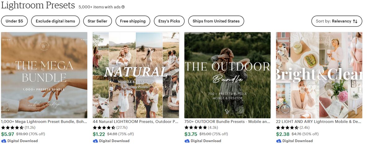 Lightroom Presets digital dropshipping products