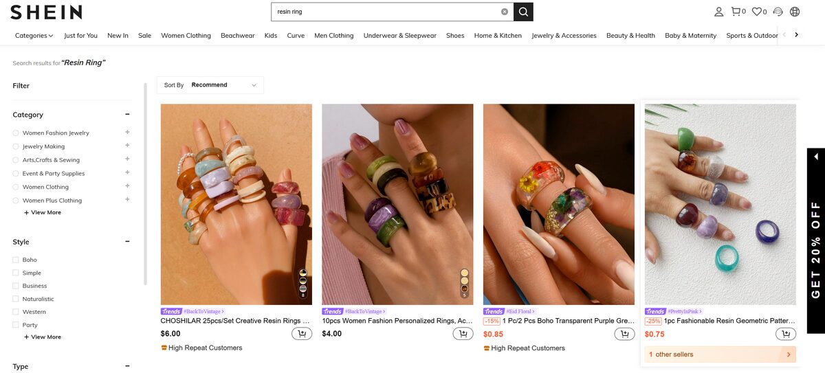 chunky resin rings jewelry dropshipping