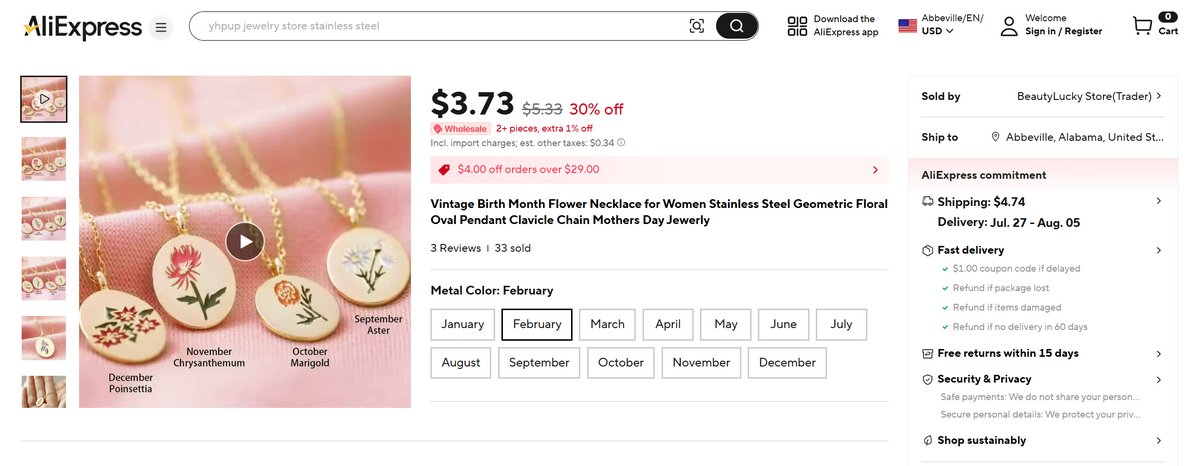birthday flower necklaces dropshipping