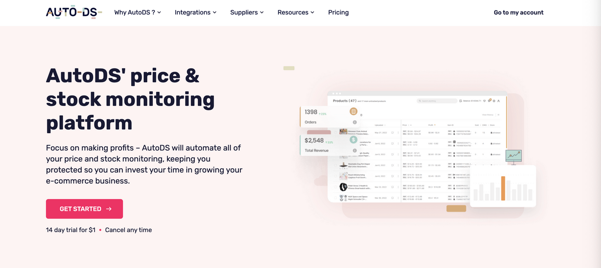 AutoDS Price & Stock Monitoring feature for dropshipping