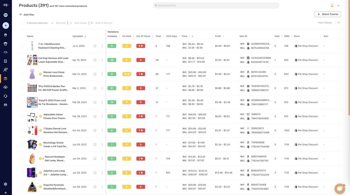 AutoDS product dashboard