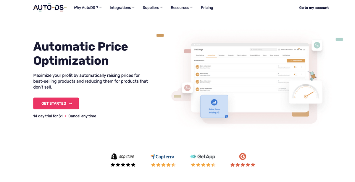 AutoDS Automatic Price Optimization feature for dropshipping