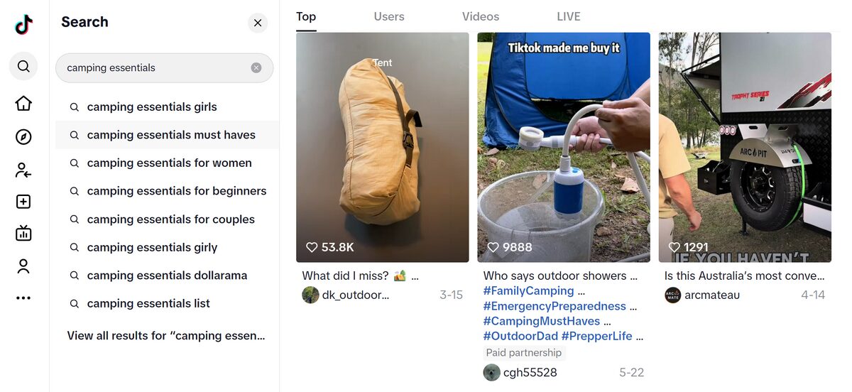 outdoor camping essentials in tiktok