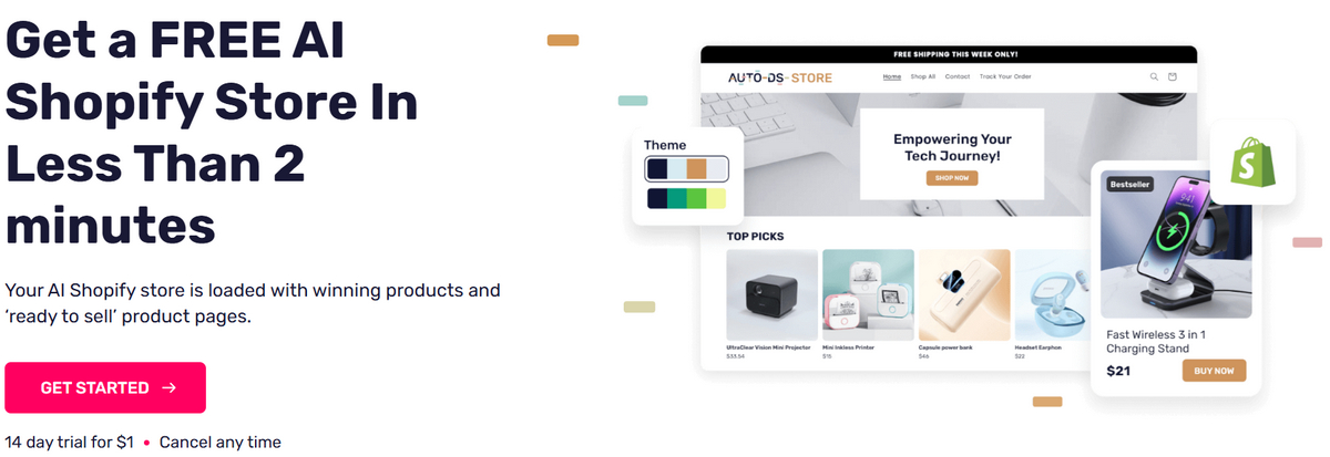 AutoDS AI-Built Shopify Store Feature