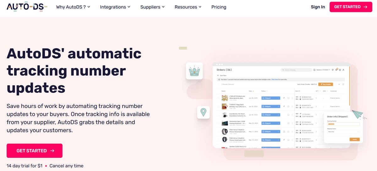 AutoDS Tracking number updates feature