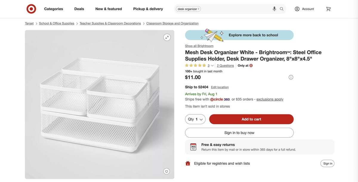 Stationery organizer from Target for dropshipping in Q3 2025