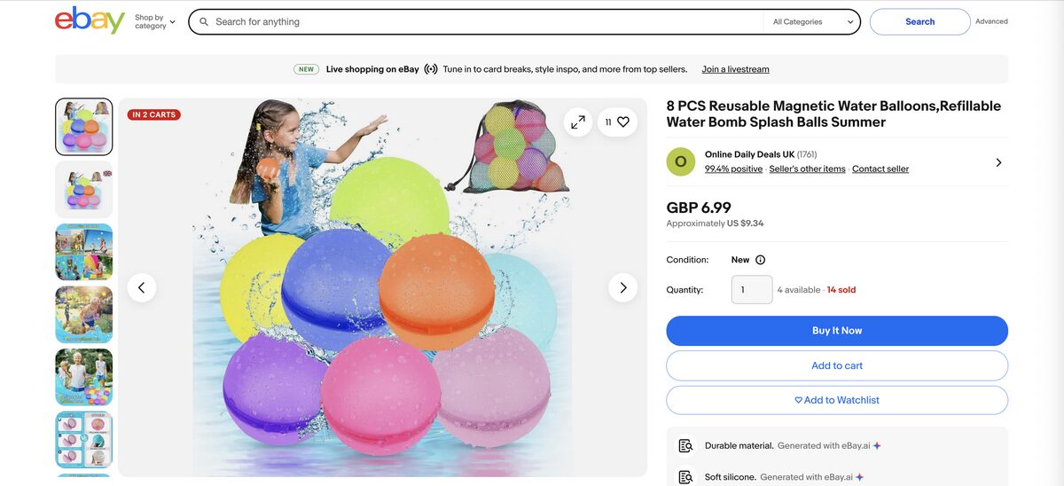 Reusable water ballon from eBay for dropshipping in Q3 2025
