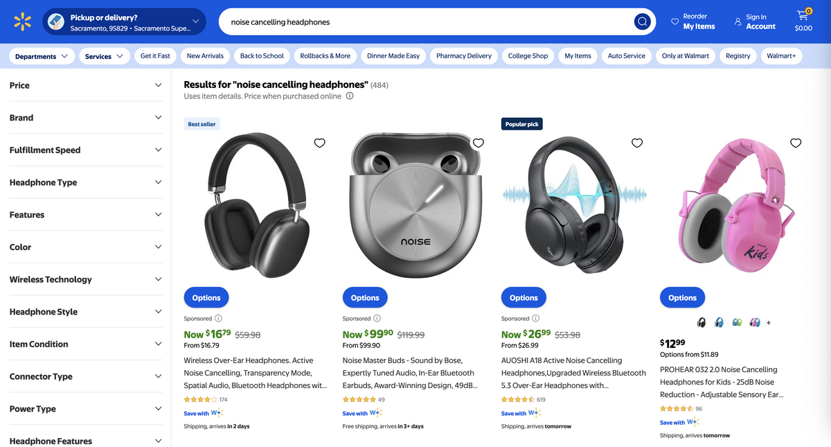 Noise-cancelling headphones from Walmart for dropshipping in Q3 2025