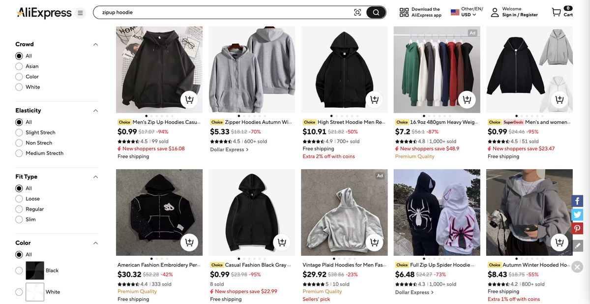 Zip-up hoodies from AliExpress for dropshipping in Q3 2025