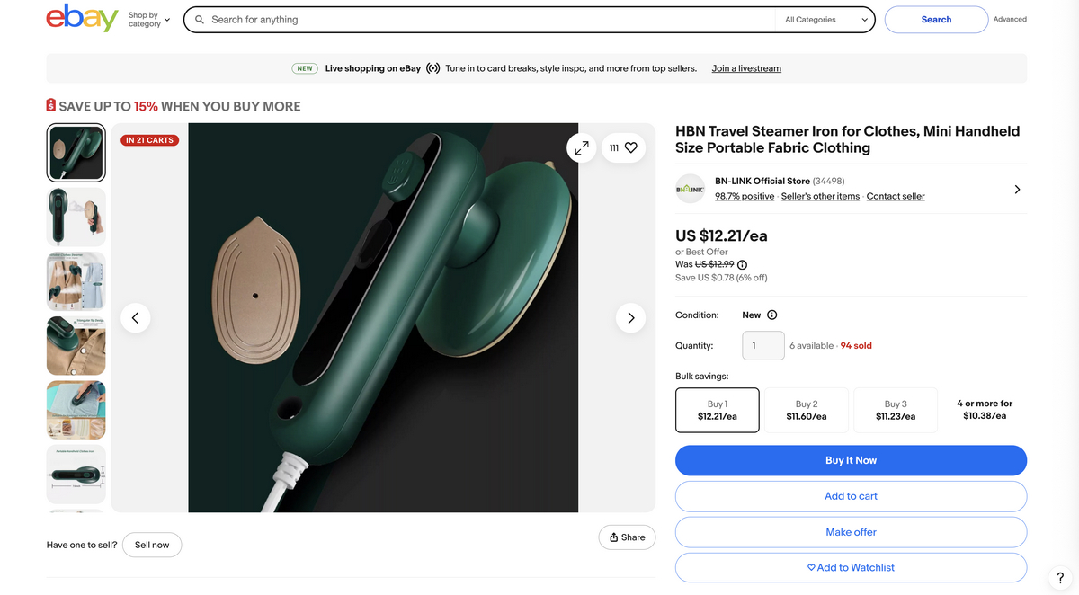Mini travel iron from eBay for dropshipping in Q3 2025