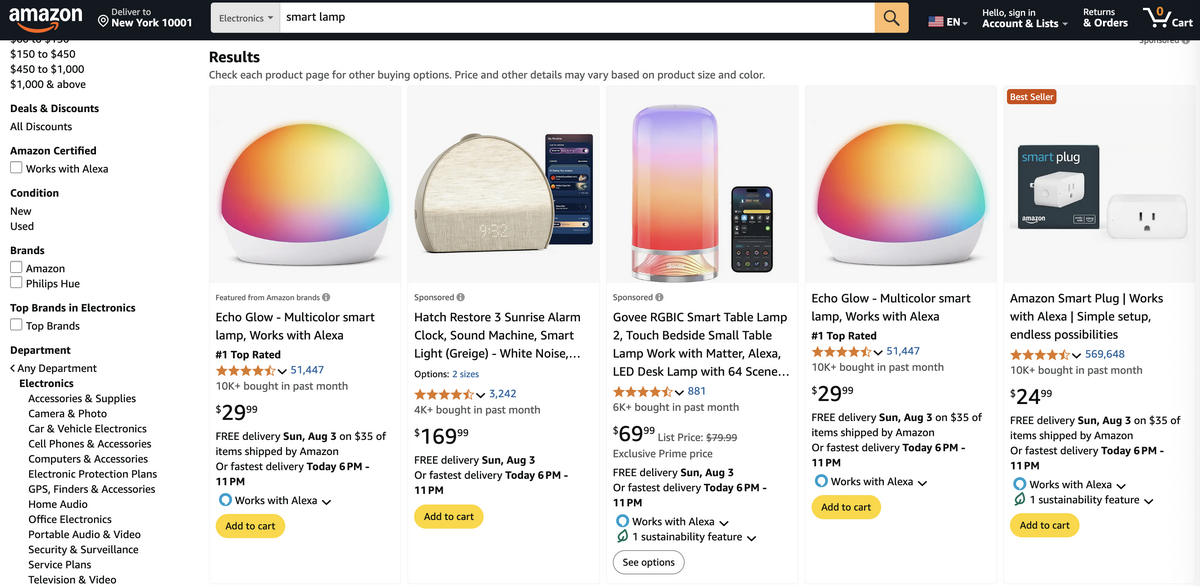 Smart lamp from Amazon for dropshipping in Q3 2025