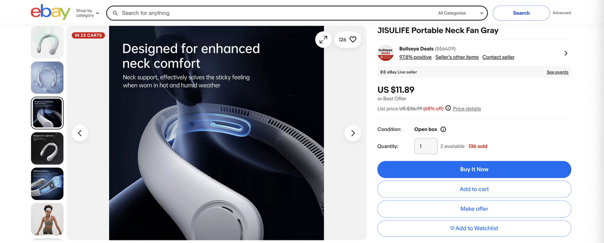 Portable neck fan from eBay for dropshipping in Q3 2025