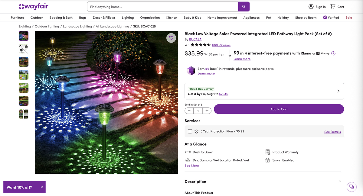 Solar powered lights from Wayfair for dropshipping in Q3 2025