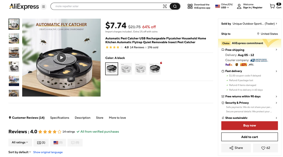 Fly trap from AliExpress for dropshipping in Q3 2025