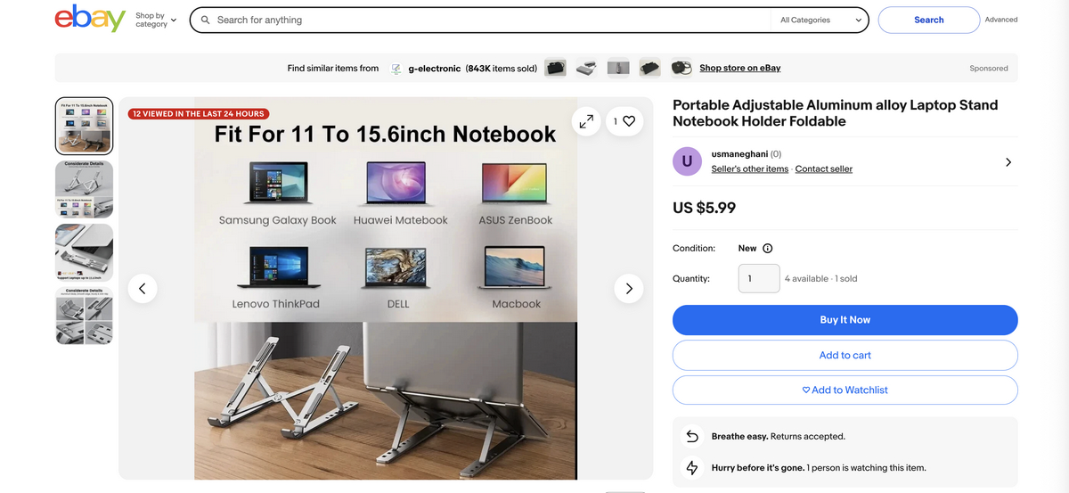 Ergonomic laptop stand from eBay for dropshipping in Q3 2025