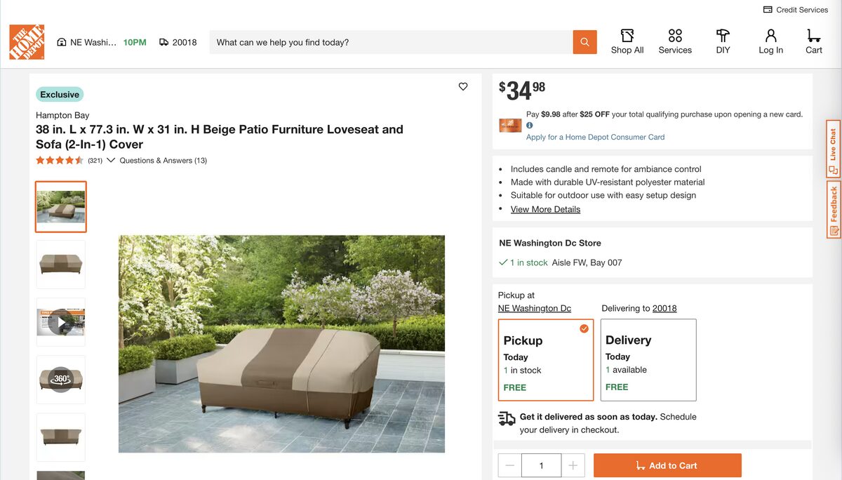 Patio furniture cover from Home Depot for dropshipping in Q3 2025