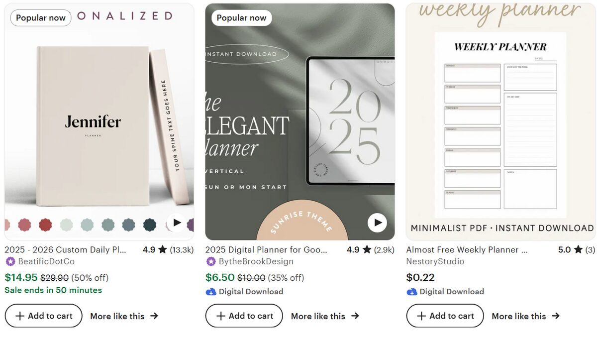 Etsy Planners and Stationery Digital and Physical