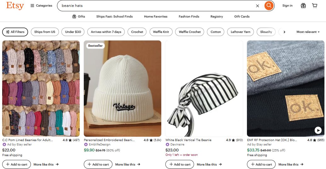 Beanie Hats catalogs on Etsy
