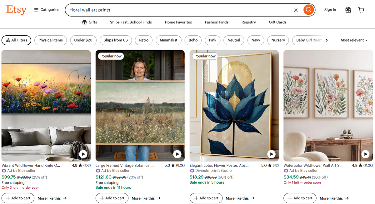 Floral Wall Art Prints Items on Etsy