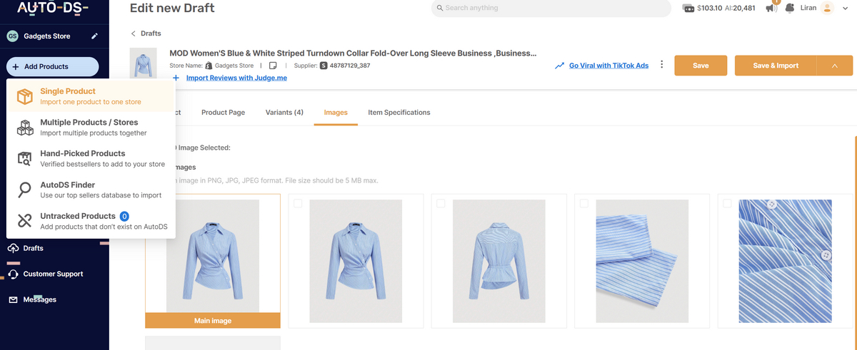 AutoDS product importing from shein