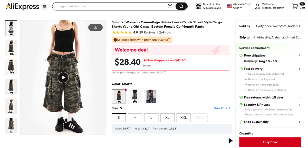 AliExpress cargo pants for dropshipping women's fashion