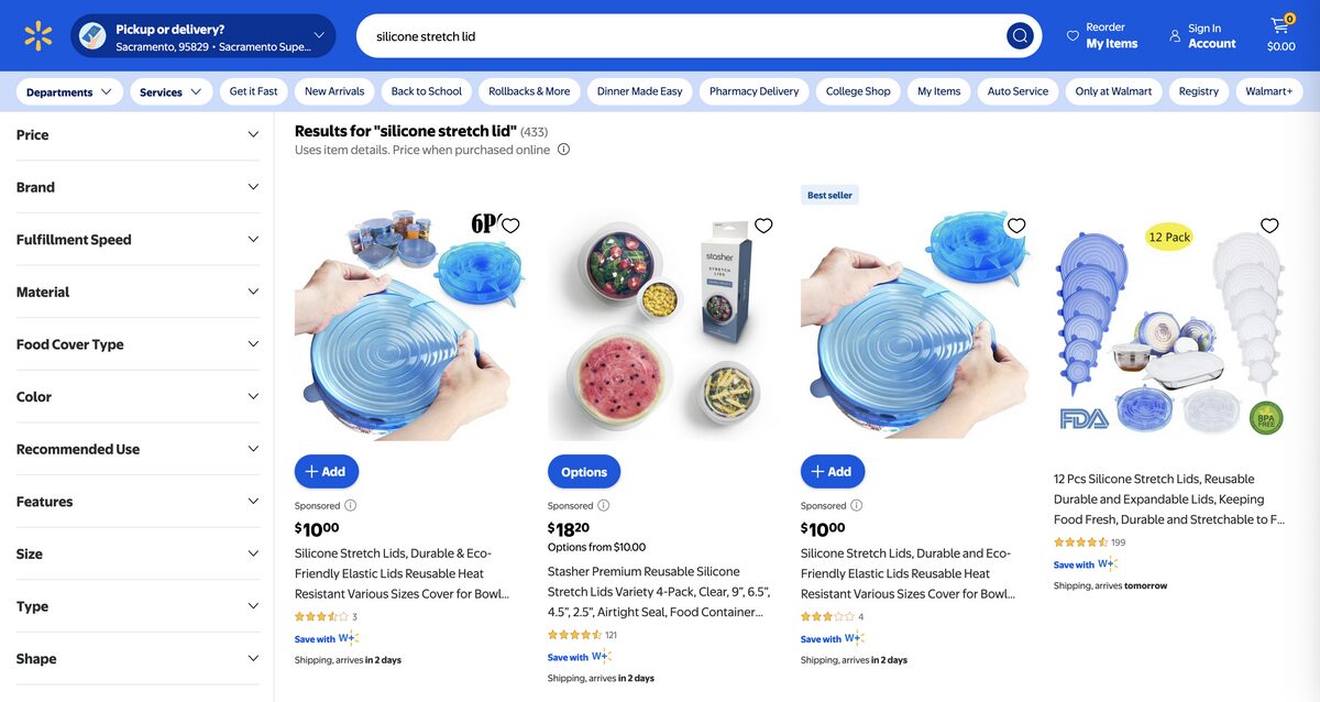Silicone stretch lid from Walmart to dropship kitchen products