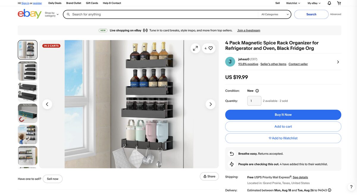 Magnetic spice rack from eBay to dropship kitchen products
