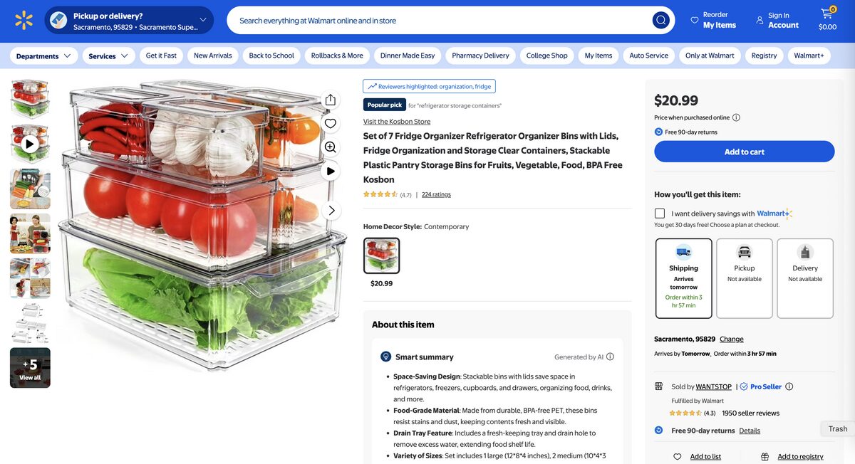 Stackable fridge organizer from Walmart to dropship kitchen products