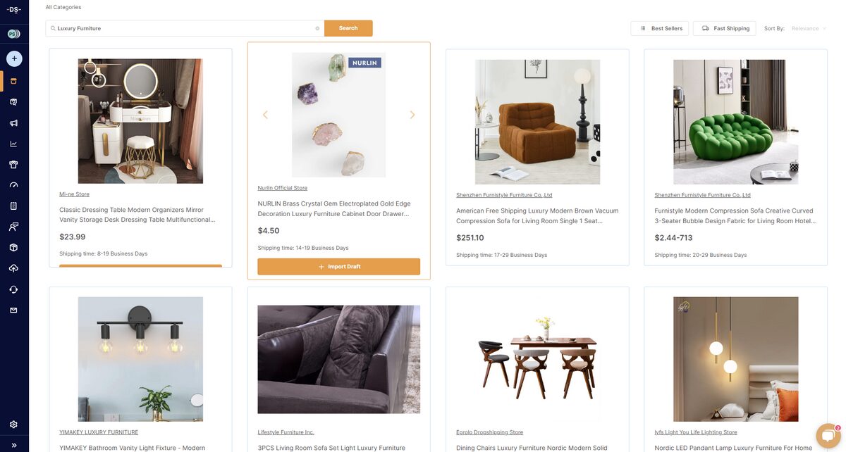 Source luxury furniture to dropship on AutoDS
