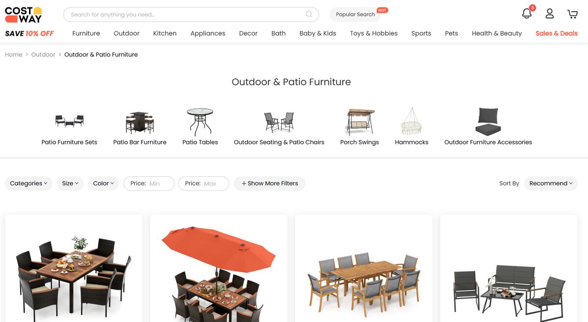 Best suppliers to dropship furniture Costway
