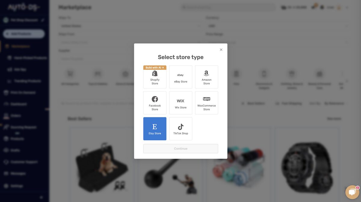 Connecting AutoDS with an Etsy shop during Etsy store setup