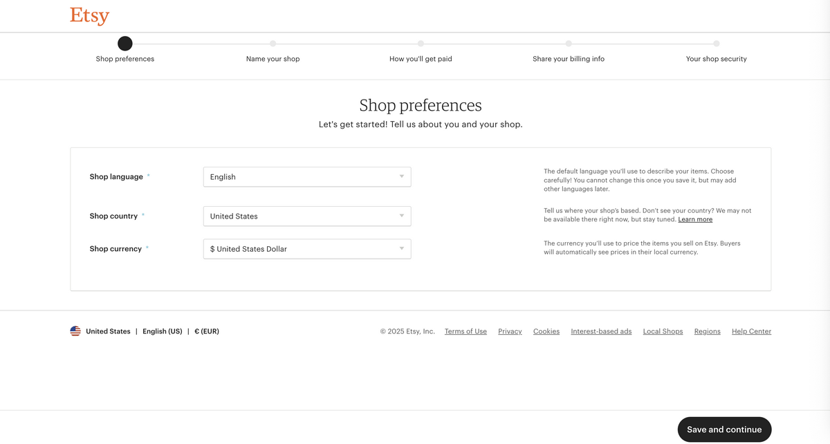 Setting up shop preferences during Etsy store setup