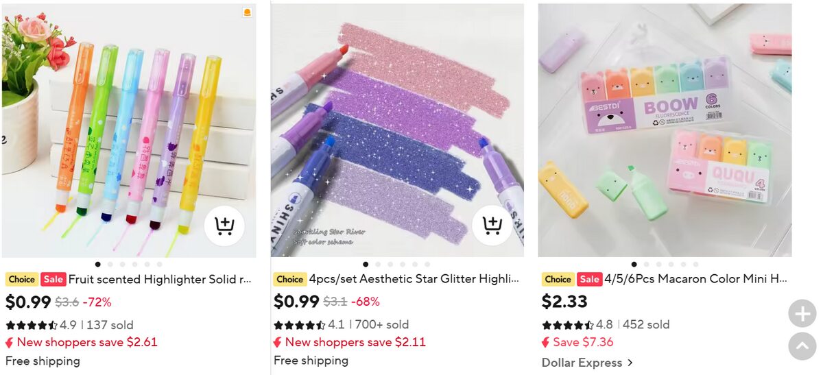 Aliexpress Highlighters kit colors for school