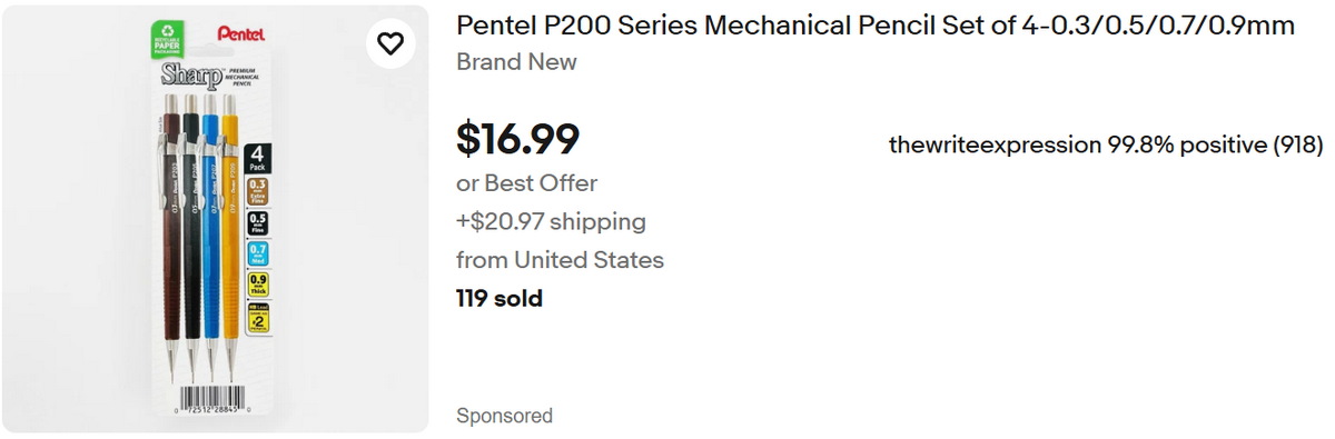 Mechanical Pencil Catalog on Ebay for School