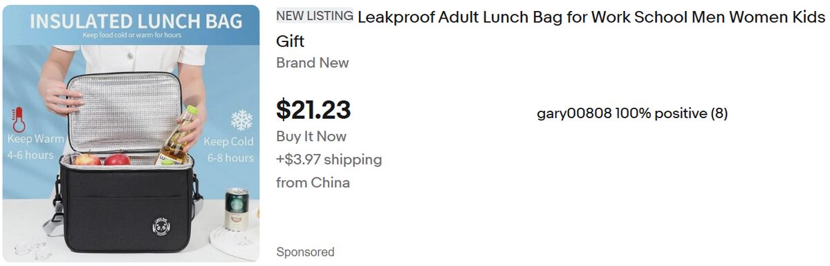 Lunch bag and box for school on Ebay