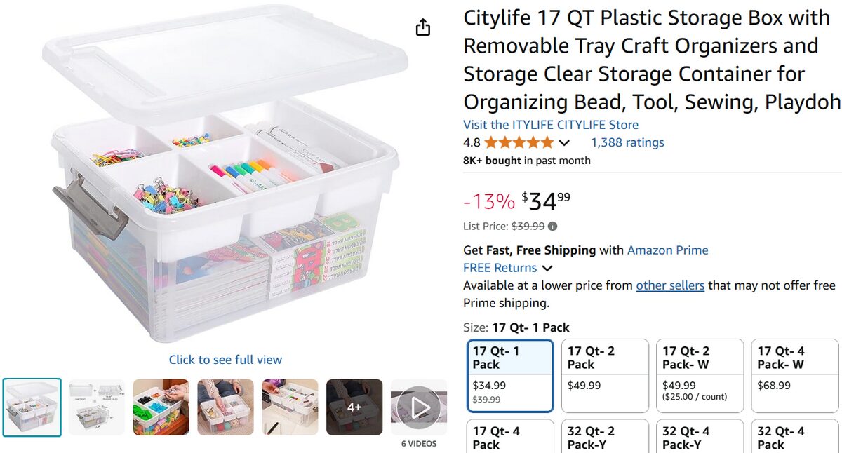 Multi compartment storage box on Amazon for school