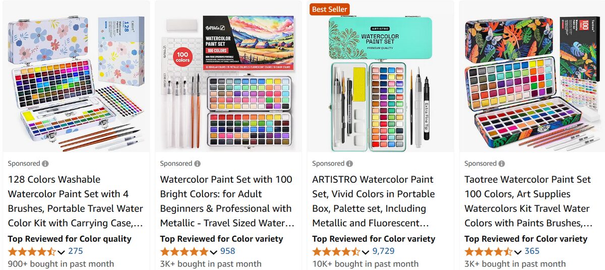 Watercolor sets and kit for school season on Amazon