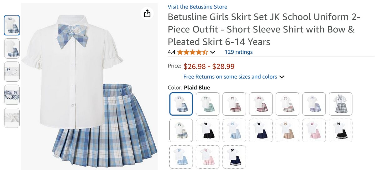 School clothing set for back to school season on Amazon