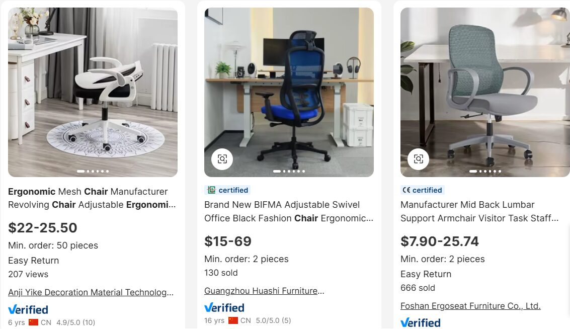 Ergonomic chair for study and back to school season on Alibaba