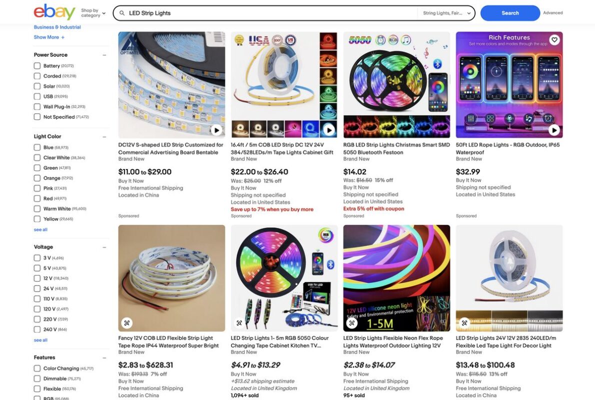 LED Strip Lights from eBay, one of the best-selling products online for dropshipping