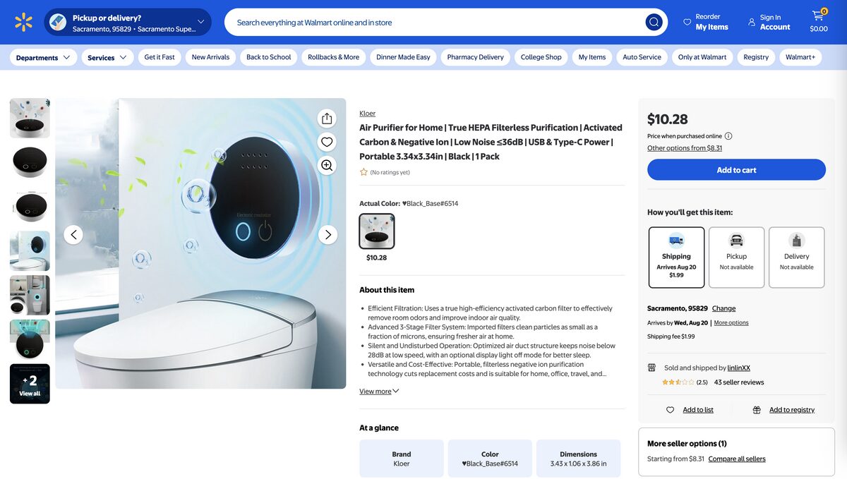 Air Purifier from Walmart, one of the best-selling products online for dropshipping