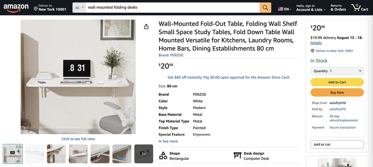 Wall-mounted fold-out table from Amazon, one of the best-selling products online for dropshipping