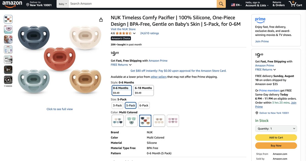 Comfy pacifier from Amazon, one of the best-selling products online for dropshipping
