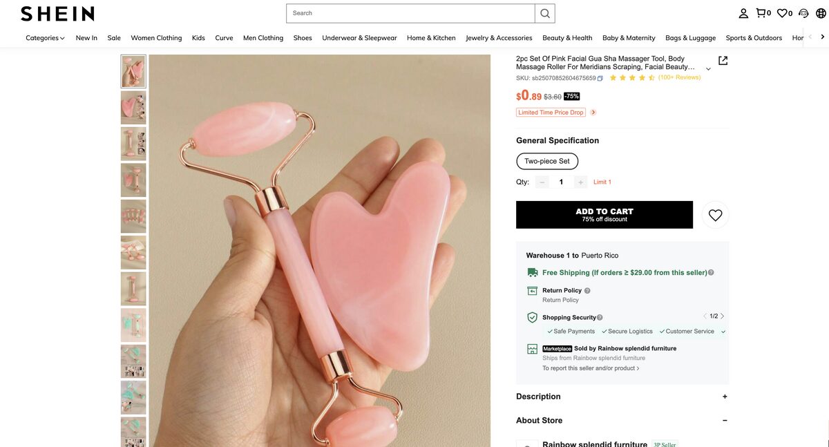 Facial guasha + roller from Shein, one of the best-selling products online for dropshipping